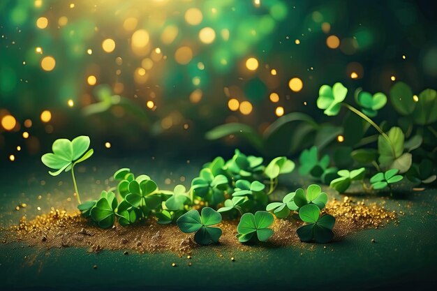 Fondo de trébol verde y polvo de oro para el día de San Patricio