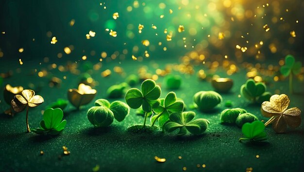 Fondo de trébol verde y polvo de oro para el día de San Patricio