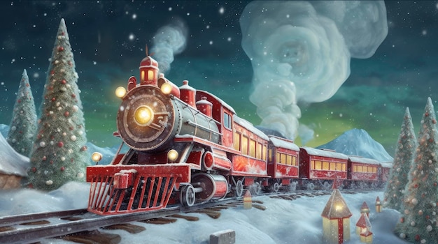 Fondo de tren de Navidad IA generativa