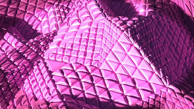 Fondo de triángulos extruidos de color rosa en forma de onda 3D rendering
