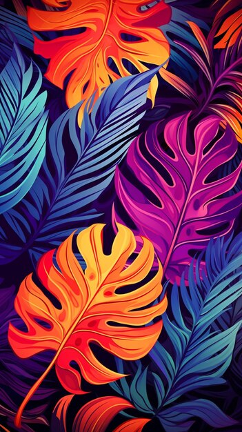 Un fondo tropical brillante y colorido con plantas de la jungla