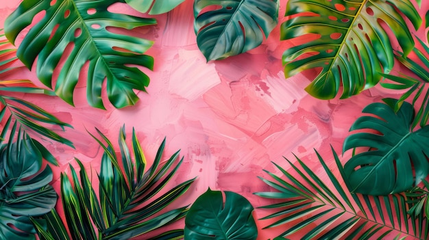 Foto fondo tropical de colores brillantes con hojas de palma tropicales exóticas pintadas