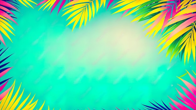 Fondo tropical de colores brillantes con hojas de palmeras tropicales pintadas exóticas Concepto de moda minimalista