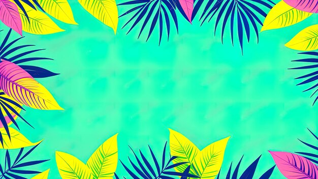 Fondo tropical de colores brillantes con hojas de palmeras tropicales pintadas exóticas Concepto de moda minimalista