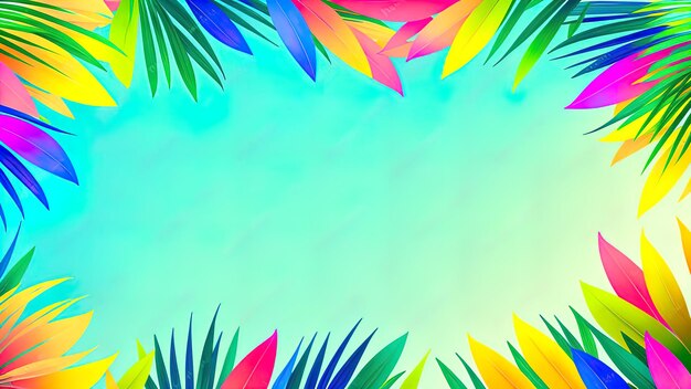 Foto fondo tropical de colores brillantes con hojas de palmeras tropicales pintadas exóticas concepto de moda minimalista