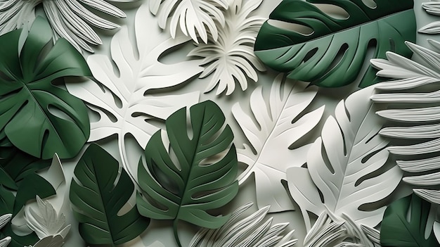 Fondo tropical con hojas de papel Plantas exóticas del paraíso Banner de hojas de la selva IA generativa