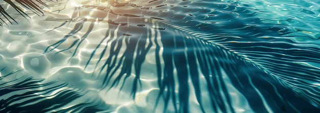 Fondo tropical con la sombra de una rama de palma en el agua