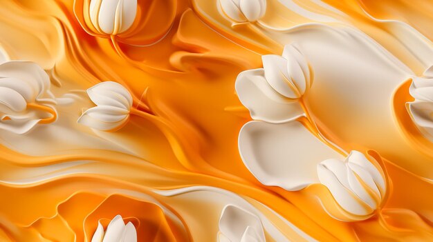 Fondo de tulipán líquido Banner minimalista amarillo y blanco con flor líquida