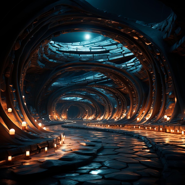 fondo de túnel con luces de neón