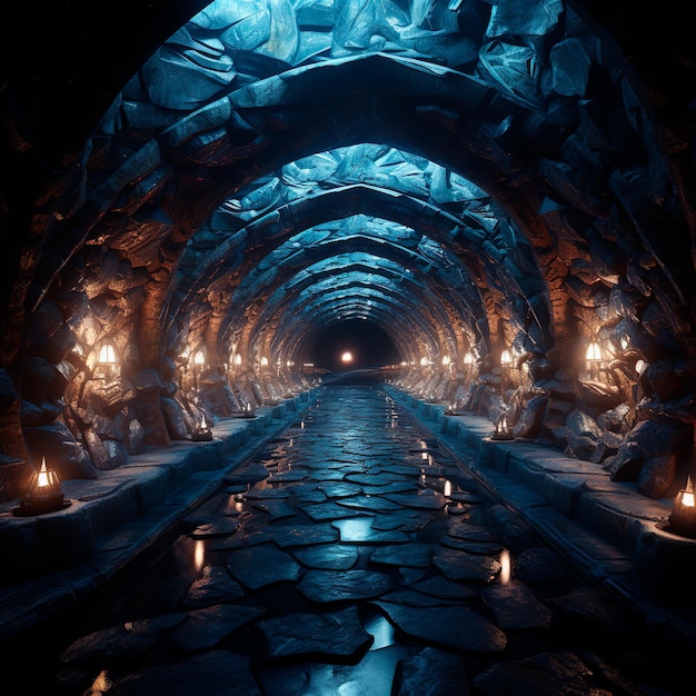 fondo de túnel con luces de neón