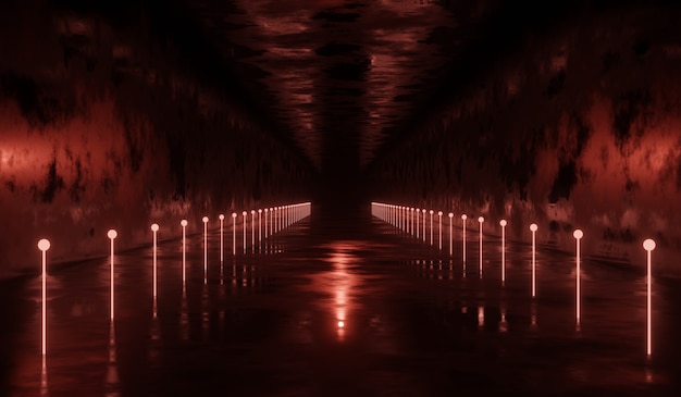 Foto fondo de túnel de tecnología de ciencia ficción con neón rojo.