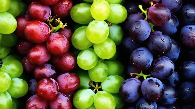 Fondo de uvas frescas dispuestas juntas que representan el concepto de dieta saludable Vista superior Ai generativo