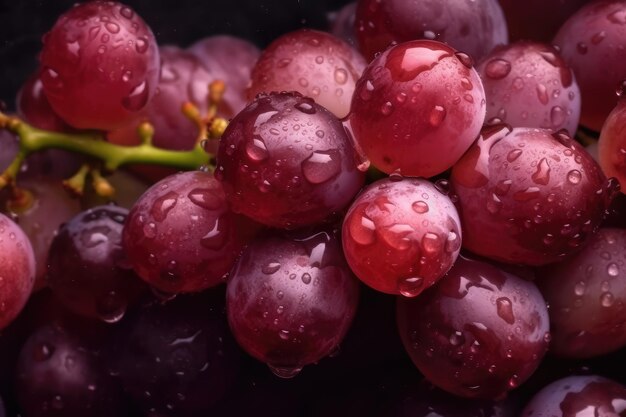 Fondo de uvas frescas con gotas de agua