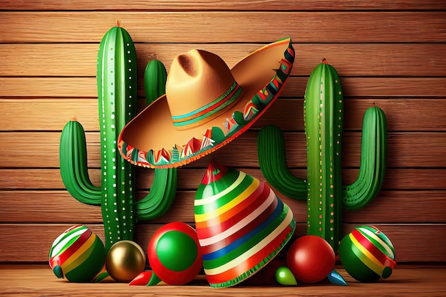 Fondo de vacaciones del cinco de mayo con cactus mexicano Ai generativo
