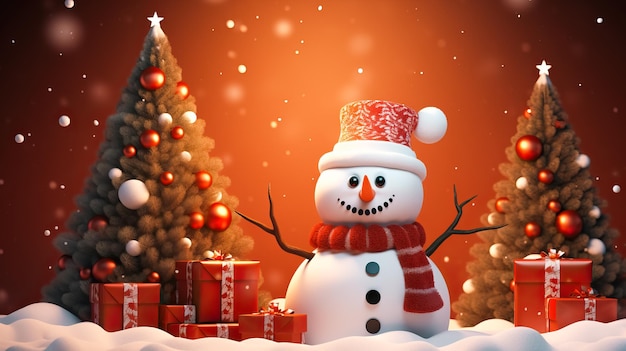 Fondo de vacaciones feliz Navidad y feliz año nuevo Diseño 3d realista en estilo de dibujos animados