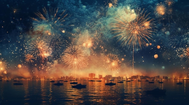 Fondo de vacaciones de fiesta con ilustración de fuegos artificiales AI GenerativexA