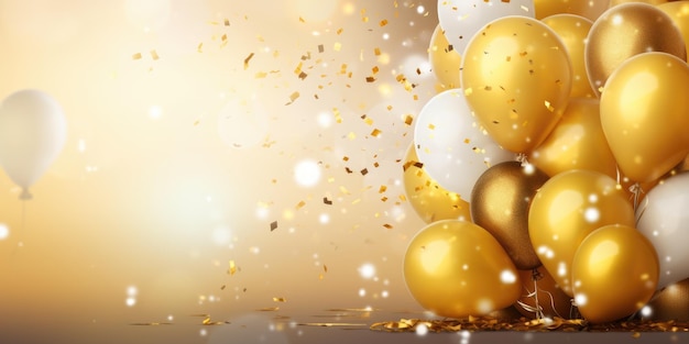 Fondo de vacaciones con globos y confeti Idea de tarjeta de felicitación de cumpleaños para una fiesta de celebración