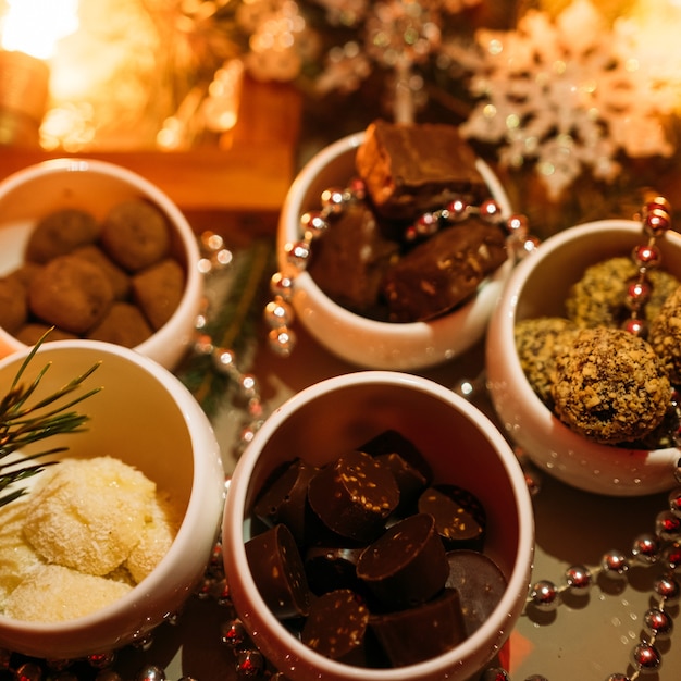 Fondo de vacaciones de navidad de postre de chocolate