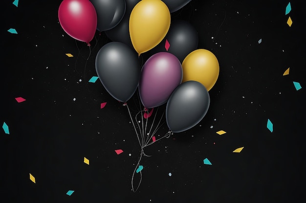 Fondo de vacaciones negro con globos Ilustración