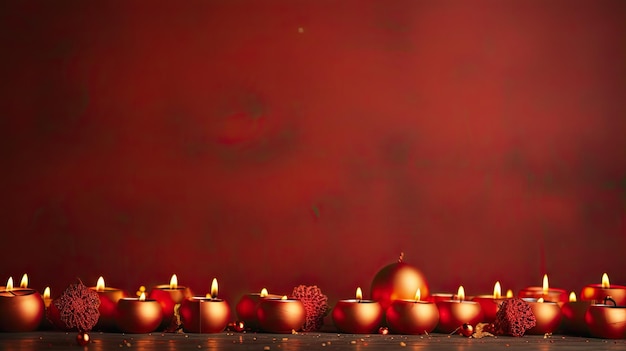 Fondo de vacaciones de plantilla de Diwali con velas en rojo