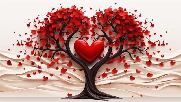 Fondo de vacaciones de San Valentín con árbol en forma de corazón