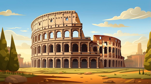 el fondo vacío del Coliseo de Roma en dibujos animados en 3D