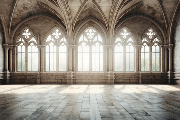 Fondo vacío del salón del castillo con espacio de copia IA generativa