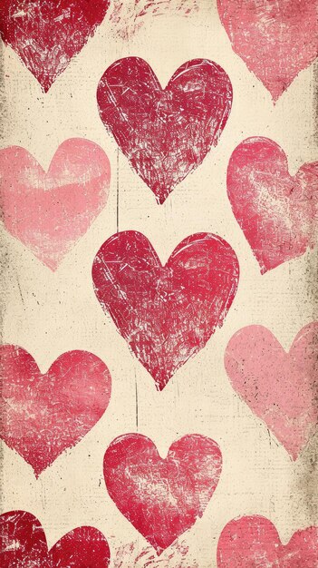 Fondo de Valentines de estilo retro con patrones de corazón vintage en rojo y rosa