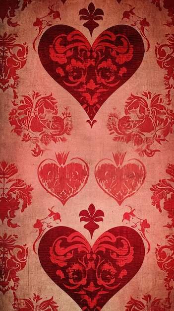 Fondo de Valentines de estilo retro con patrones de corazón vintage en rojo y rosa