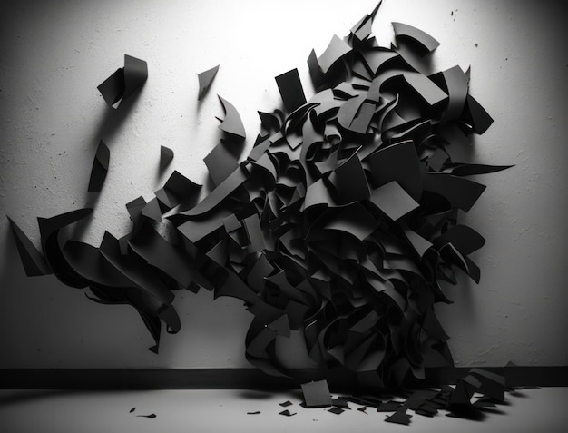 Foto fondo de varias formas de papel negro oscuro abstracto creado con tecnología de ia generativa