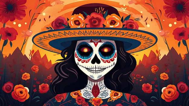 Fondo de vector de Catrina para celebración del Día de Muertos