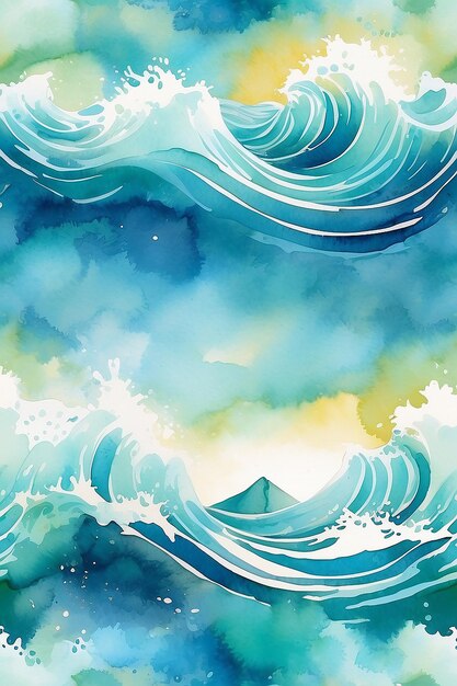 Foto un fondo vectorial de acuarela de agua de mar translúcida con peces de mar y olas vibrantes