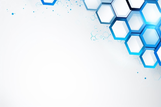 fondo vectorial blanco con hexágono tecnológico azul