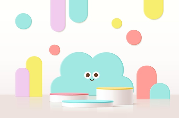 Fondo vectorial con diseño lindo en estilo de corte de papel diseño de fondo de color pastel geométrico para niños o exhibición de productos podio render 3dxD