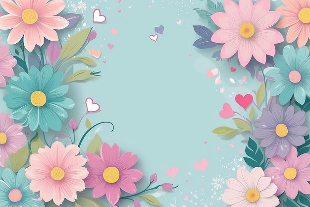 Fondo vectorial con flores y corazones pastel