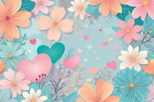 Fondo vectorial con flores y corazones pastel