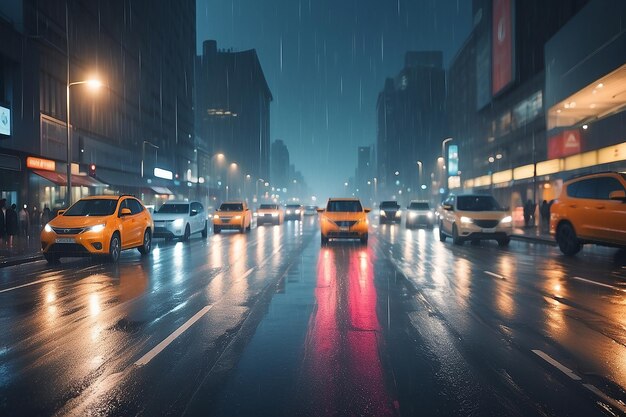 Fondo vectorial Luzes desenfocadas borrosas de tráfico pesado en una lluvia húmeda