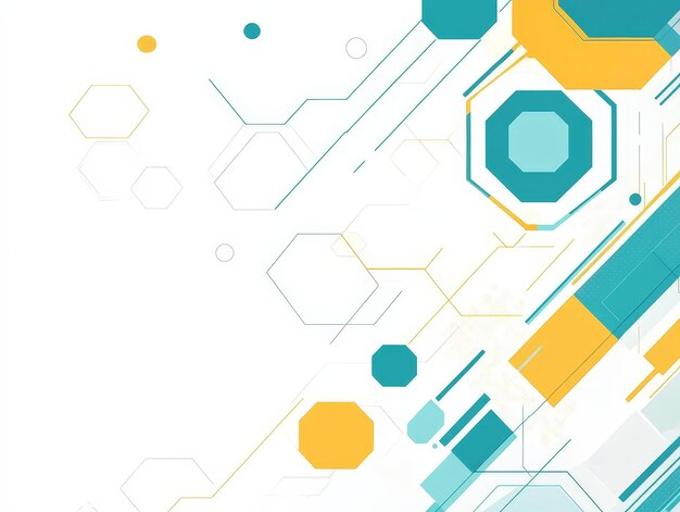 Fondo vectorial plano con hexágonos y líneas en turquesa