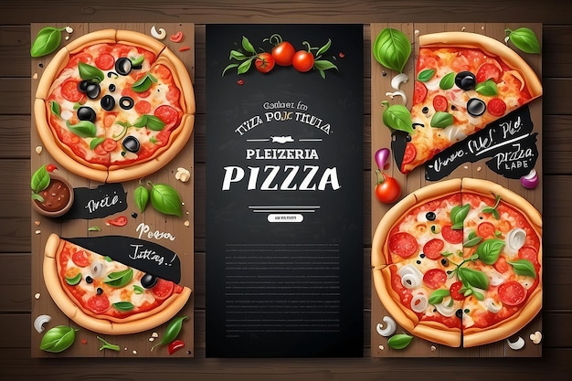 Fondo vectorial realista del volante de la pizzería de pizza Dos pancartas horizontales de pizza con ingredientes