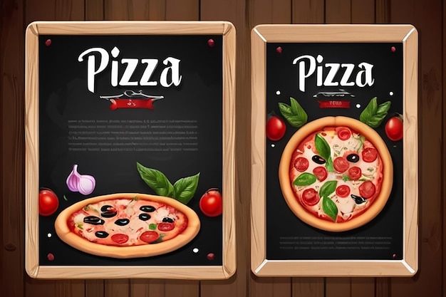 Foto el fondo vectorial del volante de la pizzería de pizza realista dos pizzas verticales