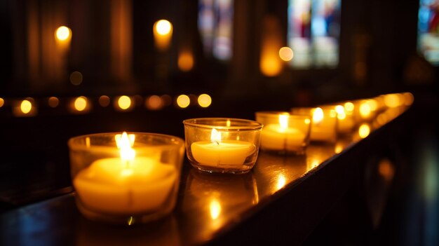 El fondo de las velas encendidas de la iglesia