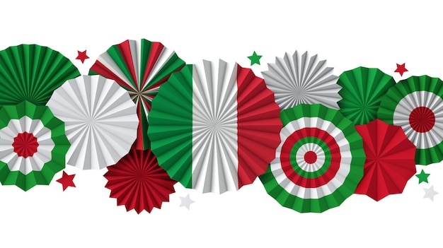 Fondo de ventilador de papel de bandera de Italia. Pancarta de celebración navideña italiana. renderizado 3D.