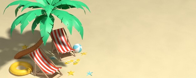 Fondo de verano con accesorios de playa render 3d