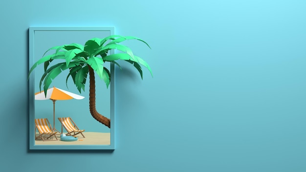 Fondo de verano con accesorios de playa render 3d