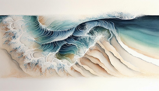 Foto el fondo de verano acuarela onda del mar y playa de arena.