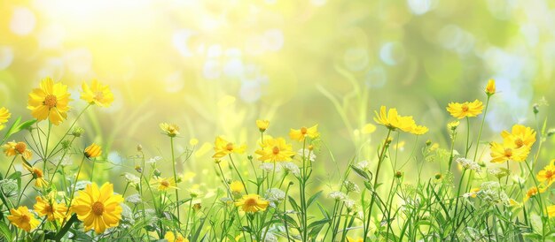 Fondo de verano con flores fondo de primavera con naturaleza y flores amarillas