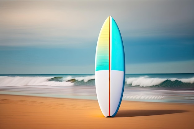 Fondo de verano de playa y tabla de surf generado por ai