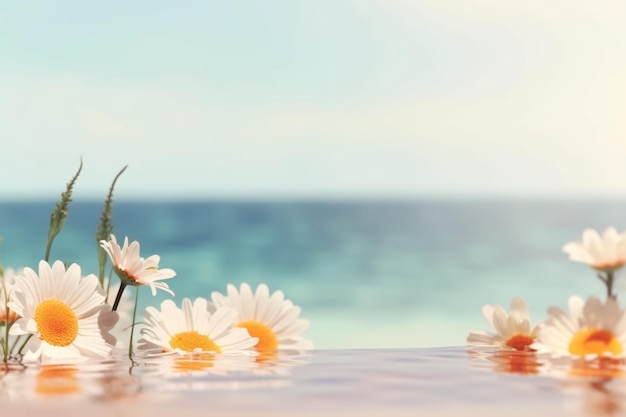 Fondo de verano realista Tema tropical vibrante con vista al mar y palmeras