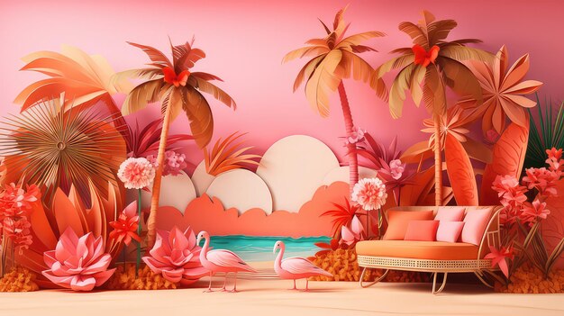 Fondo de verano render 3d con objetos variados y coloridos