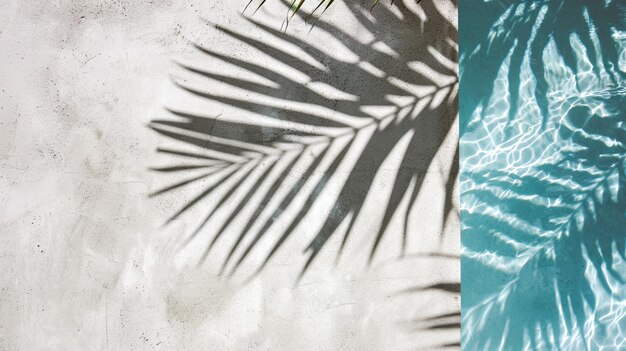 Foto fondo de verano tropical con pared de hormigón agua de piscina y sombra de hoja de palma generativo ai
